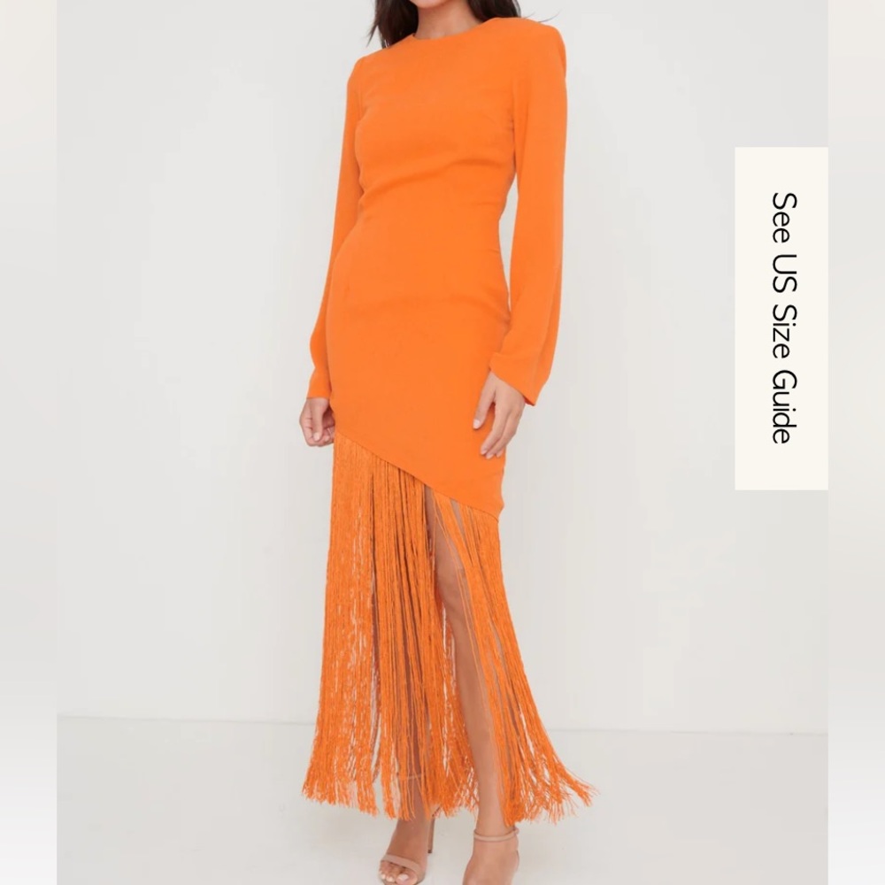 ORANGE FRINGE MAXI PRETTY LAVISH WEDDING GUEST DRESS